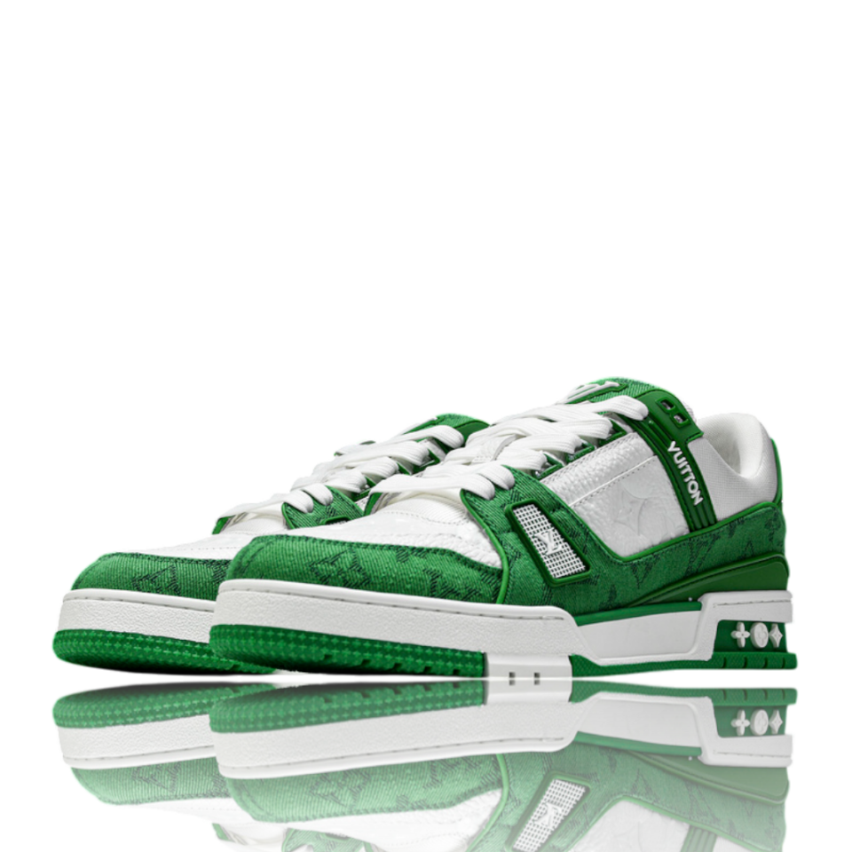 LV Trainer Low Monogram Denim White Green