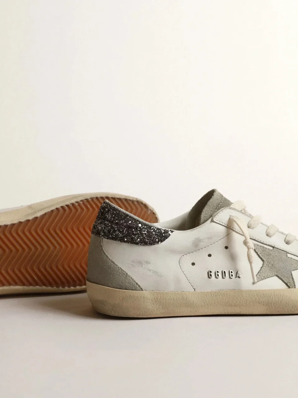Golden Goose Super-Star Gray Star Dark Gray Glitter Heel Tab