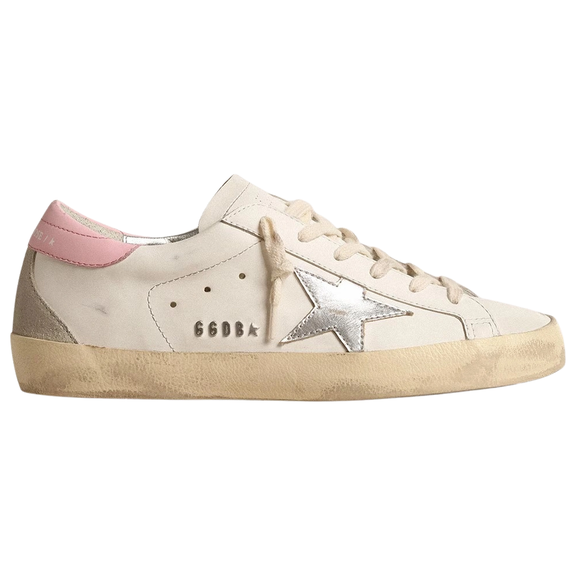 Golden Goose Super-Star Silver Leather Star Pink Heel Tab