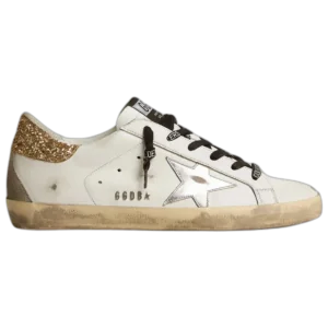 Golden Goose Super-Star White Leather Glittery Heel Tab