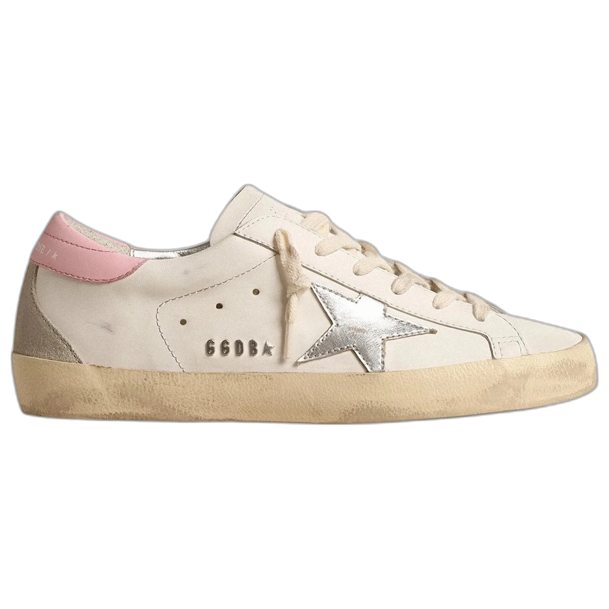 Golden Goose Super-Star Silver Leather Star Pink Heel Tab