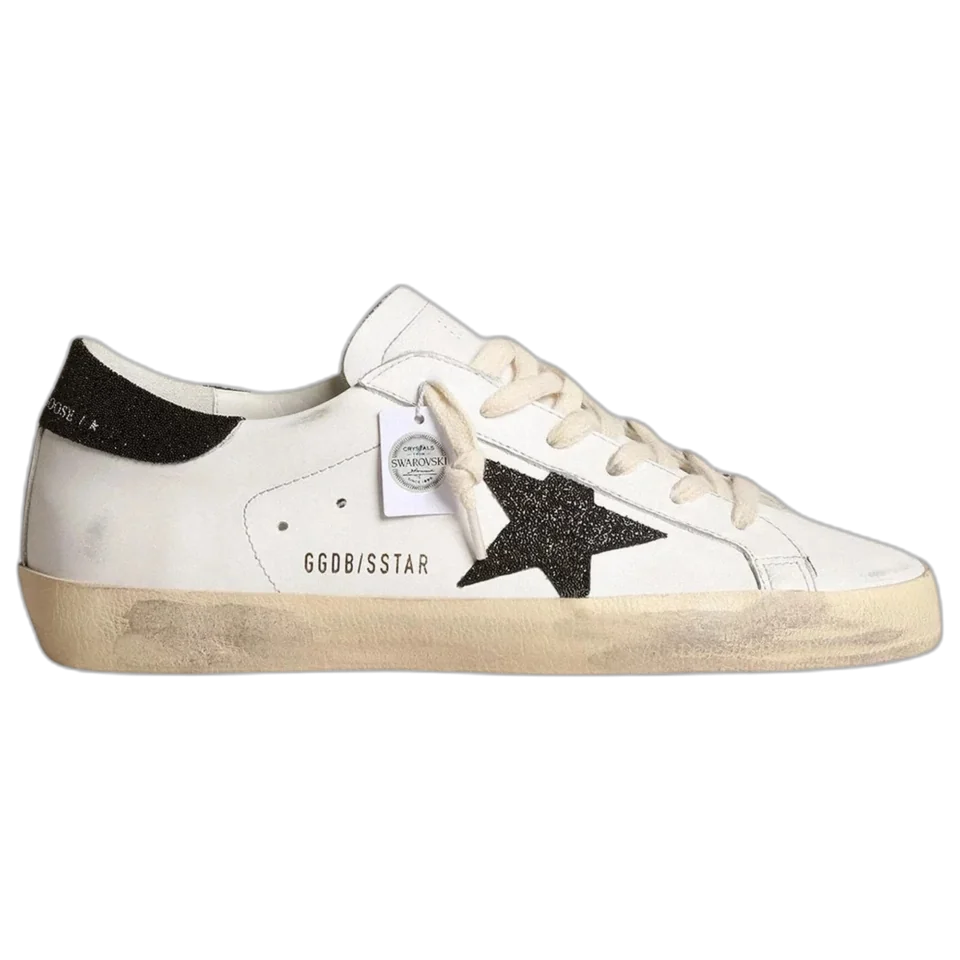Golden Goose Super-Star Black Swarovski Crystal Star Heel Tab