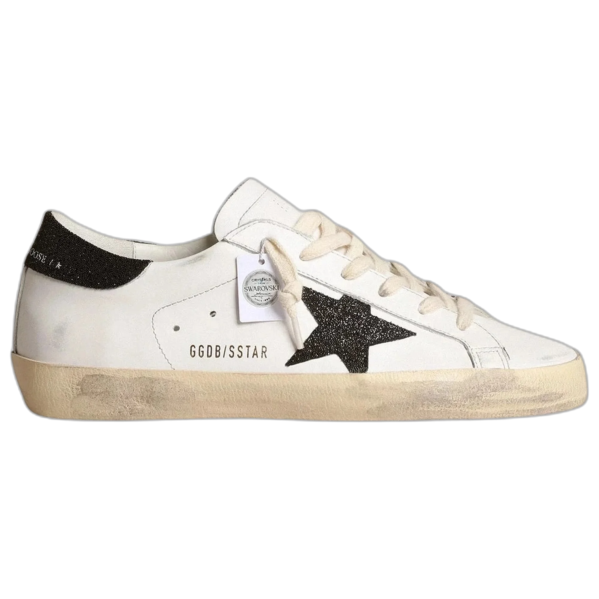 Golden Goose Super-Star Black Swarovski Crystal Star Heel Tab