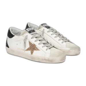 Golden Goose Super-Star Gold Glitter Star Black Heel