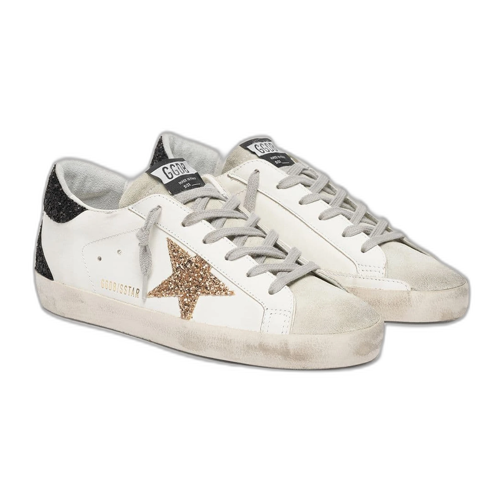 Golden Goose Super-Star Gold Glitter Star Black Heel