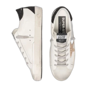 Golden Goose Super-Star Gold Glitter Star Black Heel